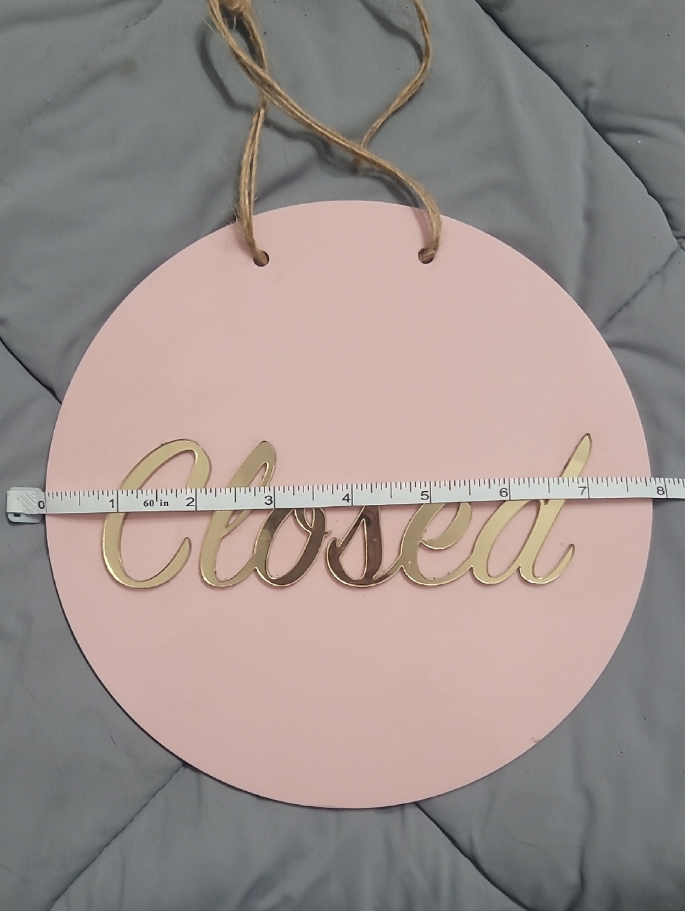 Pink Round Hanging 'Open' Sign with Gold Lettering - Picture 3 of 5